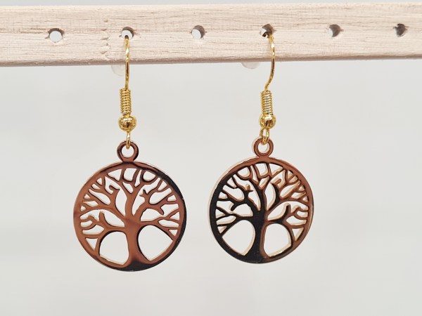 Boucles oreilles arbre de vie doré